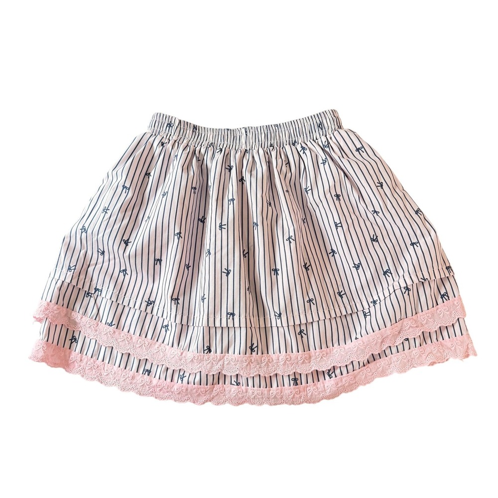 Cloud Ten Cottagecore Striped Bow Skort Pink Lace Trim Skirt Shorts XS NWOT New - Picture 6 of 9